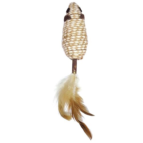 JAMBO PET Brinquedo para Gatos,Ratinho Stick com Pena,Feito de Matatabi 100% Natural e Poliéster