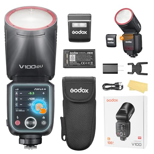 Godox V100 USA Version Flash for Canon Camera V100C 100W TTL Global Shutter Camera Flash 70 Full Power Consecutive Flash Speedlite Upgrade V1 PRO C Camera Flash for Canon 5D Mark IV/RP/ M50/EOS R etc
