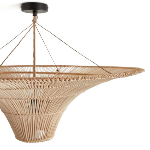 Image of Bamboo Hanging Light for Balcony | Ratten Lamp Shade for Living Room | Cane Indoor Outdoor Light | Ceiling Hanging Light for Decoration | Style Umberella` (Small Dia 14 inch)