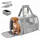 SECLATO 20 Inch Large Cat Carrier, Soft Sided Pet Carrier for Big Cats up to 25 lbs, Airline Approved Expandable Travel Carrier for 2 Cats, Puppy Carrier with Collapsible Food Bowl, Grey