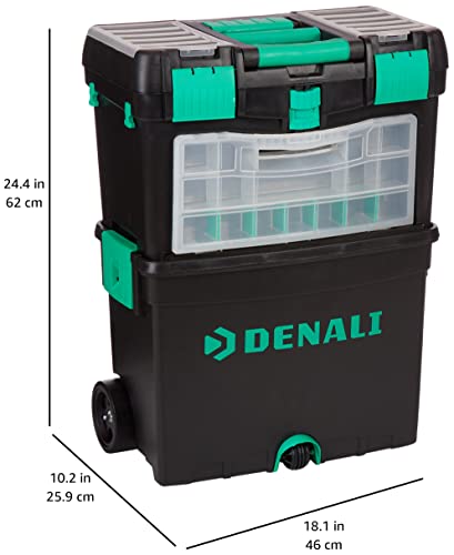 Amazon Brand - Denali Wheeled Toolbox with Foldable Comfort Handle & Removable Top Storage