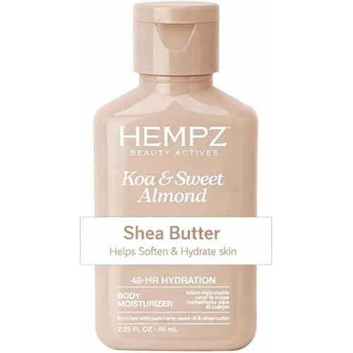 Hempz Smoothing Herbal Body Moisturizer, Koa & Sweet Almond, 2.25 oz - Lightweight Lotion with Hemp Seed Oil & Shea Butter, Vegan for Dry Skin