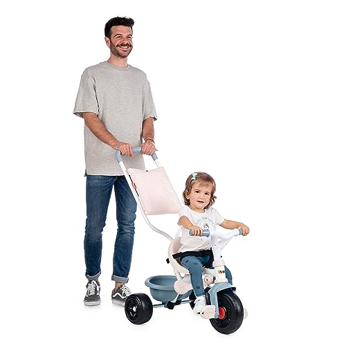 Smoby - Tricycle Be Fun Confort Bleu - Vélo Enfant Dès 10 Mois - Evolutif - Canne Parentale avec Sacoche - Arceau de Sécurité - 740416