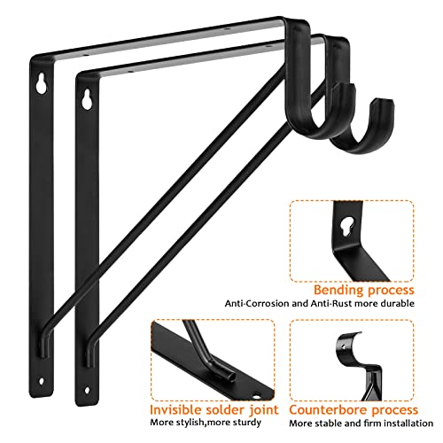 4Pcs Heavy Duty Closet Rod Brackets 11 X 11 Inch, 1-3/8Inch Diameter Shelf And Rod Bracket Holder For Home And Closet Decor, Black Wall Mount Closet Pole Supports Bracket Hook With Fixed Hardware #TOP2