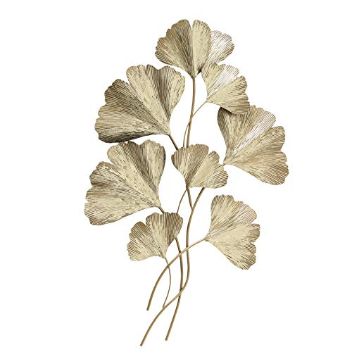Whw Whole House Worlds Modernist Abstract Ginkgo Wall Sculpture, Botanical Bouquet Of Stems And Leaves, Golden Gilt, Ridged Details, 37.5 Inches #TOP21