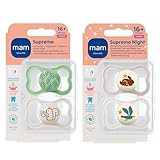 MAM Supreme Dental Dummy 16 Months Plus, Pack of 4 for 16 +, Thin Teat - Orthodontic Soother, Skin-Friendly with Extra air Flow, incl. sterilising & Transport Box