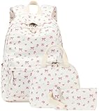Bluboon Teen Girls School Backpack Kids Bookbag Set with Lunch Box Pencil Case Travel Laptop Backpack Casual Daypacks (Beige bow tie)