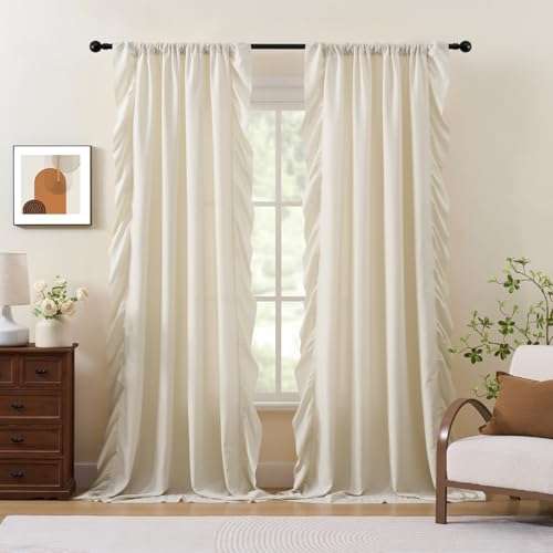 SEEKRIGHT Ivory Ruffle Curtains 84 Inches Long 2 Panels for