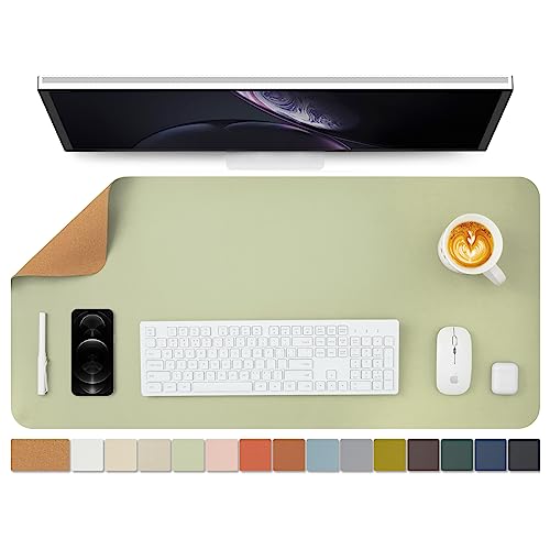 ナチュラルコルク &PU両面デスクマット、大型マウスパッド、デスクプロテクター、防水キーボードマット、オフィス/家庭/ゲーム/装飾に最適（抹茶グリーン、90cm*43cm）