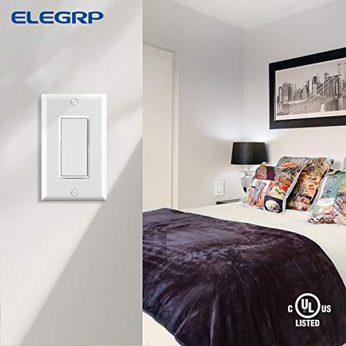 image for ELEGRP Glossy White Single Pole Decorator Light Switch, 15Amp, 120-277
