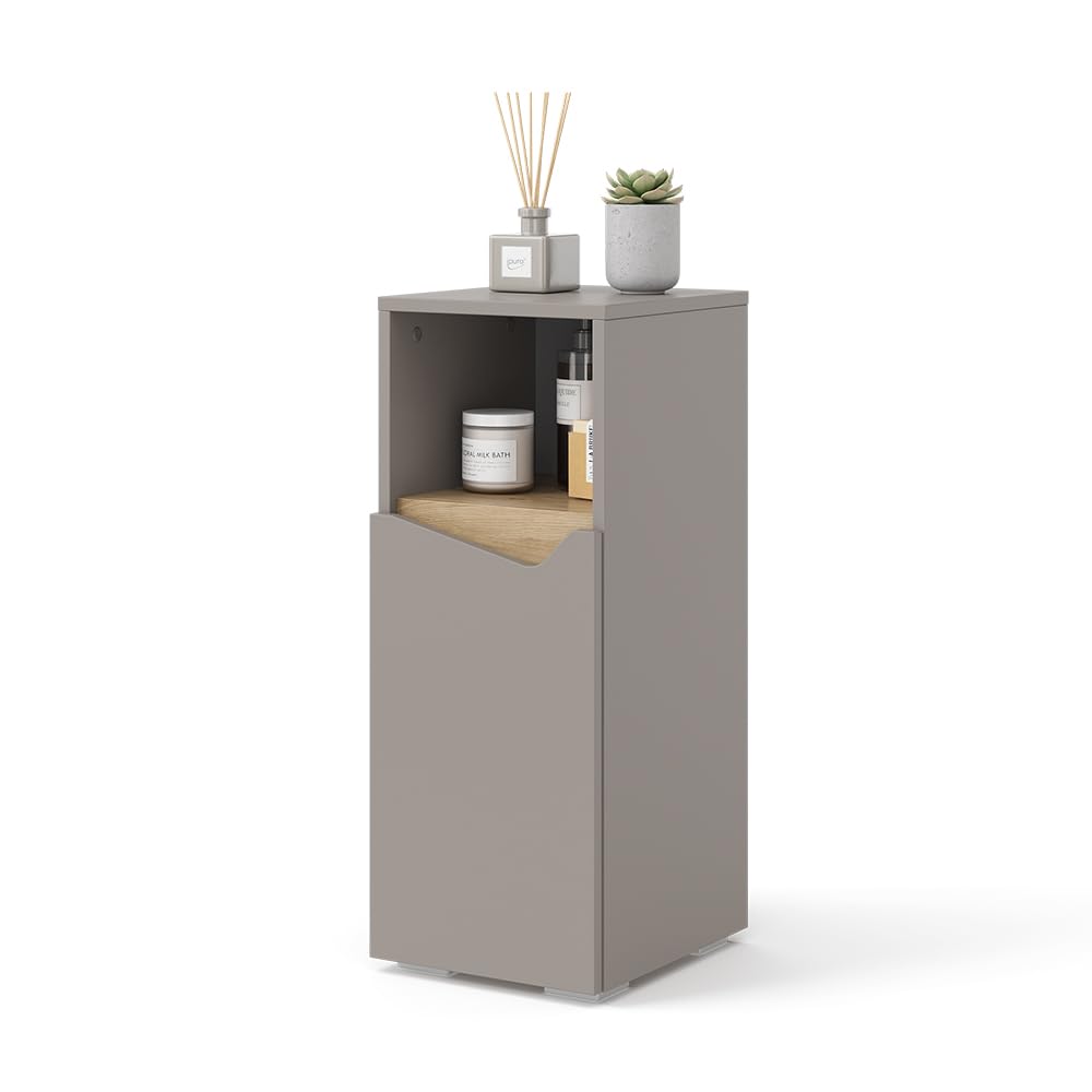 Vicco Midischrank Marelle, Greige, 30 x 74.5 cm mit Tür und offenem Fach, zur Aufbewahrung von Badutensilien und Handtüchern