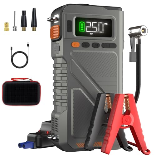Portable Car Battery Jump Starter with Air Compressor, 8000A Jump Box for Car Battery Charger Jumper Starter Combo 150PSI Tire Inflator, 12V Vehicle Jumpstarter Power Pack for All Gas/12L Diesel