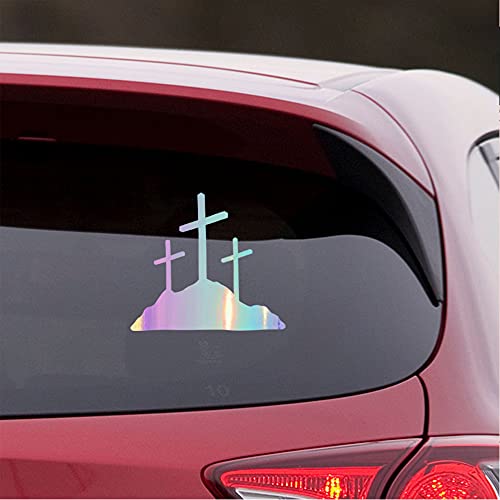 Image of Calvary Crosses Christian Jesus (Holographic Opal Purple) (Set Of 2) Premium Waterproof Vinyl Decal Stickers For Laptop Phone Accessory Helmet Car Window Bumper Mug Tuber Cup Door Wall Decoration