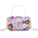 Freiesoldaten Bolso de Mano Floral para Mujer Bolso de Noche de Lujo con Flores y Pedrería con Asa de Cadena para la Fiesta de la Boda