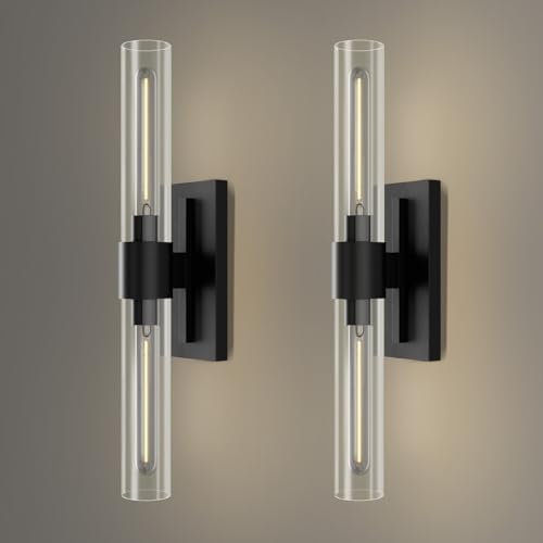 YUYI Black Wall Sconces, 22.8'' Wall Light Set of Two for Bathroom Vanity, Modern Wall Lighting Fixtures with Glass Shade, Indoor Wall Sconces for Bathroom, Bedroom, Living Room, Hallway, Fireplace