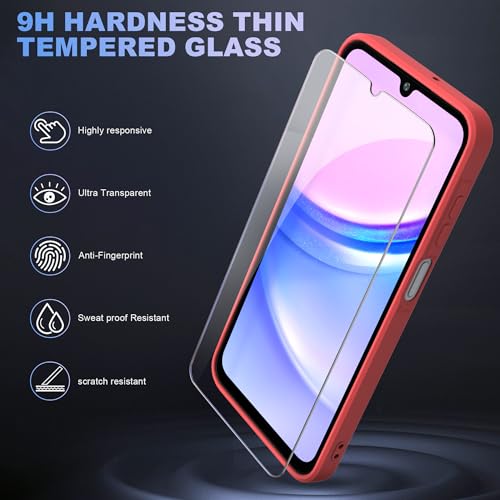 ARRYNN Etui do Samsung Galaxy A15 4G / 5G + folia ochronna, etui na telefon komórkowy z płynnego silikonu TPU, etui ochronne do Samsung Galaxy A15 4G / 5G - czerwone
