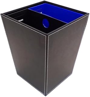 Black Leatherette Recycle & Trash Waste Bin with Dual Liners for Home or Office. 14.5 Quart Capacity.
