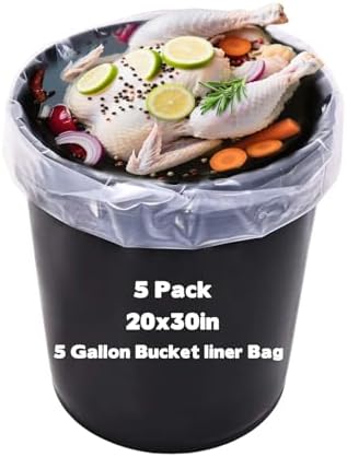 5 Pack Brine Bag, 5 Gallon Bucket Liner Bags, 5Mil Heavy Duty Leak Proof Food Grade & BPA Free Food Storage Bags for Marinading and Food Storage (22 x 30 inches)