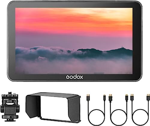Godox GM6S 4K Camera Field Monitor 5.5 Inch 1200nit Video Monitor for DSLR Camera 1920 * 1080 IPS Screen Touch Control HDMI Input & Output Custom 3D LUT with Sun Hood