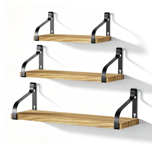 Love-KANKEI Floating Shelves with Brackets, Carbonized Paulownia Wood