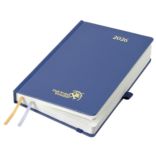 POPRUN Agenda 2026 Journalier 21,5 x 14,5 cm - Couverture Rigide, 1 Page par Jour A5 Planner, D'Jan 2026 à Déc 2026-12 Mois, Avec signet à 2 rubans, Papier 80 g/m², Bleu marine