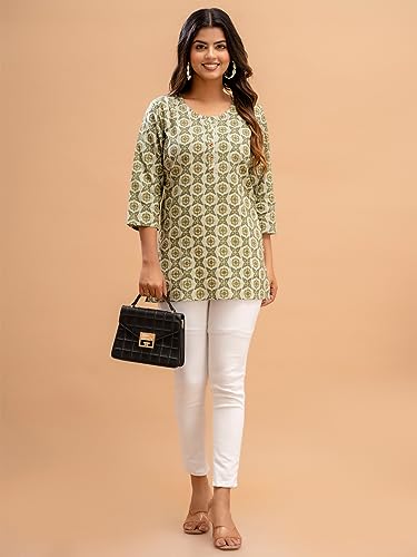 Image of feranoid Women Cotton Printed Straight Short Kurti
