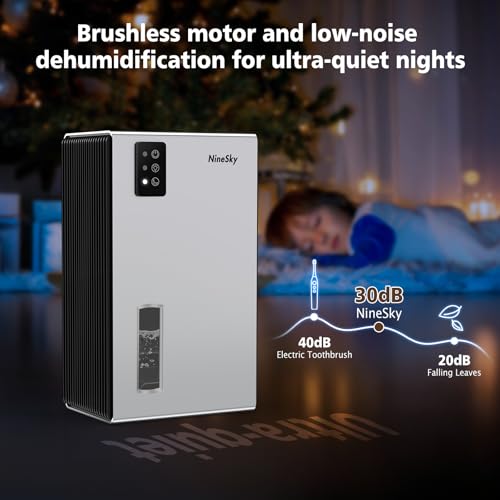 NineSky Dehumidifier, 1000 sq.ft Dehumidifiers for Home with 95oz Large Water Tank,Quiet Dehumidifier with 7-Color Ambient Light & Auto Shut Off, Dehumidifier for Basement, Bedroom, Bathroom (Silver) by NineSky - Image 6
