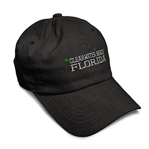 Speedy Pros Soft Baseball Cap Clearwater Beach Florida Embroidery State Map Names Vacation Twill Cotton Country Dad Hats for Men & Women Dark Denim Design Only