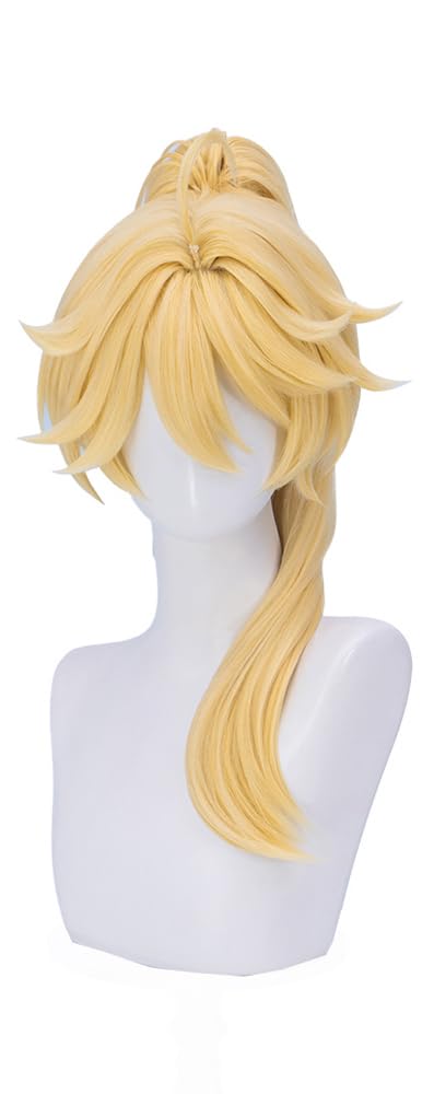 Golden Ponytails Wig Game Cosplay Anime Wig Long Straight Hair Clip in Pigtails Synthetic Hairpiece