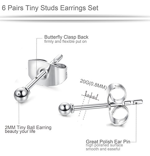 Orazio 6 Pairs Tiny 2Mm Stainless Steel Stud Earrings For Mens Womens Cz Round Ball Earrings Set #TOP2