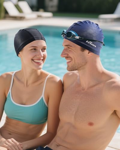Firesara Fabric Swim Cap, High Elasticity Swimming Cap Keeps Hair Clean Breathable Fit Both Long Hair Short Hair, Swim Caps Woman Girls Men Kids One Size Hat