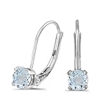 FB Jewels Solid 14k White Gold Dangle Genuine Birthstone Round Aquamarine Lever-back Earrings (0.38