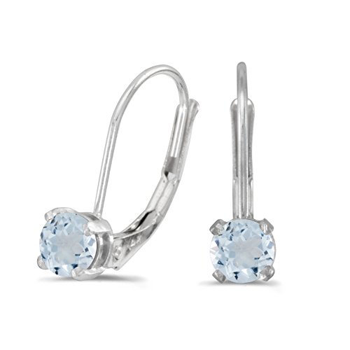 Fb Jewels Solid 14K White Gold Dangle Genuine Birthstone Round Aquamarine Lever-Back Earrings (0.38 Cttw.) #TOP7