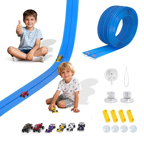 Portable DIY 16ft Flexible Race Track with Roll-Up Storage Compatible with 1/64 Diecast Cars Ages 3+（Includes 6 Racing Cars）