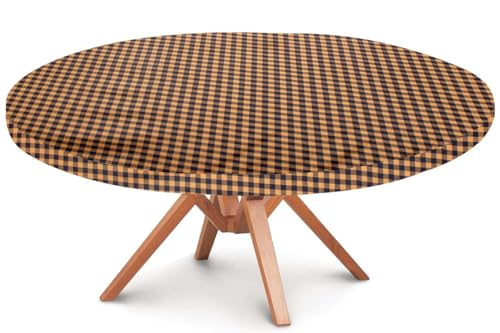 Image of The Furnishing Tree Round Elastic Fitted Dining Table Cover WxL 40x40 Inches Checkered Pattern Brown