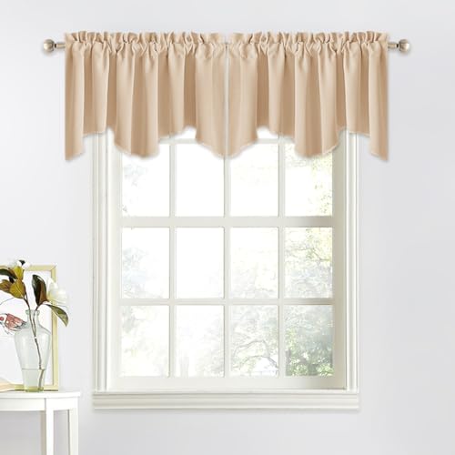 NICETOWN Window Valances for Sliding Door - Blackout 52 inches by 18 inches Rod Pocket Dining Room/Kitchen Tier Valances Window Curtain Topper Decorat