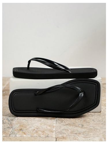 Verdusa Women's T-Strap Thong Flat Sandals Square Toe Slip On Flip Flops2