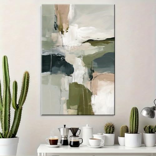 EUXUXI Abstract Canvas Wall Art Sage Green & Taupe Earthy