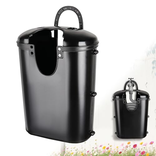 Tryitsbest Garden Hose Holder Pot with Lid, Garden Hose Basket Container for Outside, Water Hoses Hideaway Storage Box with Drainage Holes for Backyard Patios and Outdoor Gardens (Black)
