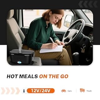 ESOHOT Heated Lunch Box,120W Electric Lunch Box for Adults with 1.5L 304 Stainless Steel Container, 12V/24V/110V Lonchera Eléctrica Portátil for Travel,Work,Car,Truck (Pure Black, 1.5L x 4)