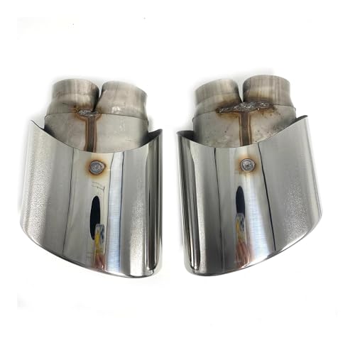 用 RS3 RS4 RS5 RS6 エキゾーストチップ ダブルインレットパイプ ステンレススチール製 カーマフラ??ー 1ペア マフラーカッター(銀)