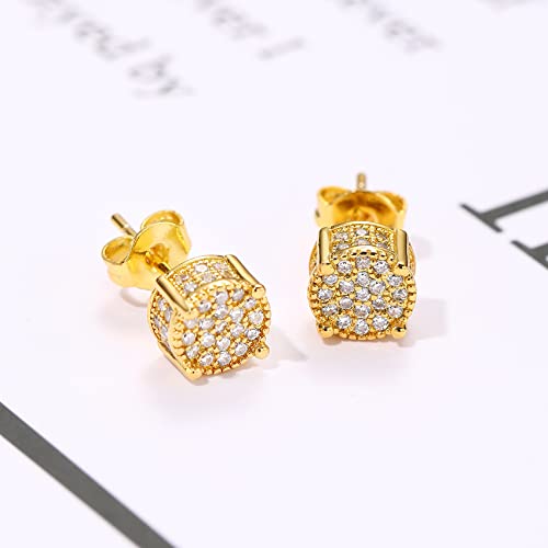 14K Gold Plated Stud Earrings Butterfly Back Hypoallergenic Cubic Zirconia Earrings Brilliant Cut Simulated Diamond Cz Ear Studs Party Hip Hop Jewelry For Women Men (Gold) #TOP4