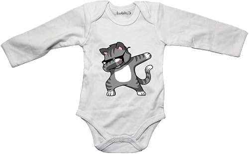 Dabbing Cat - Baby Grow White Long Sleeve