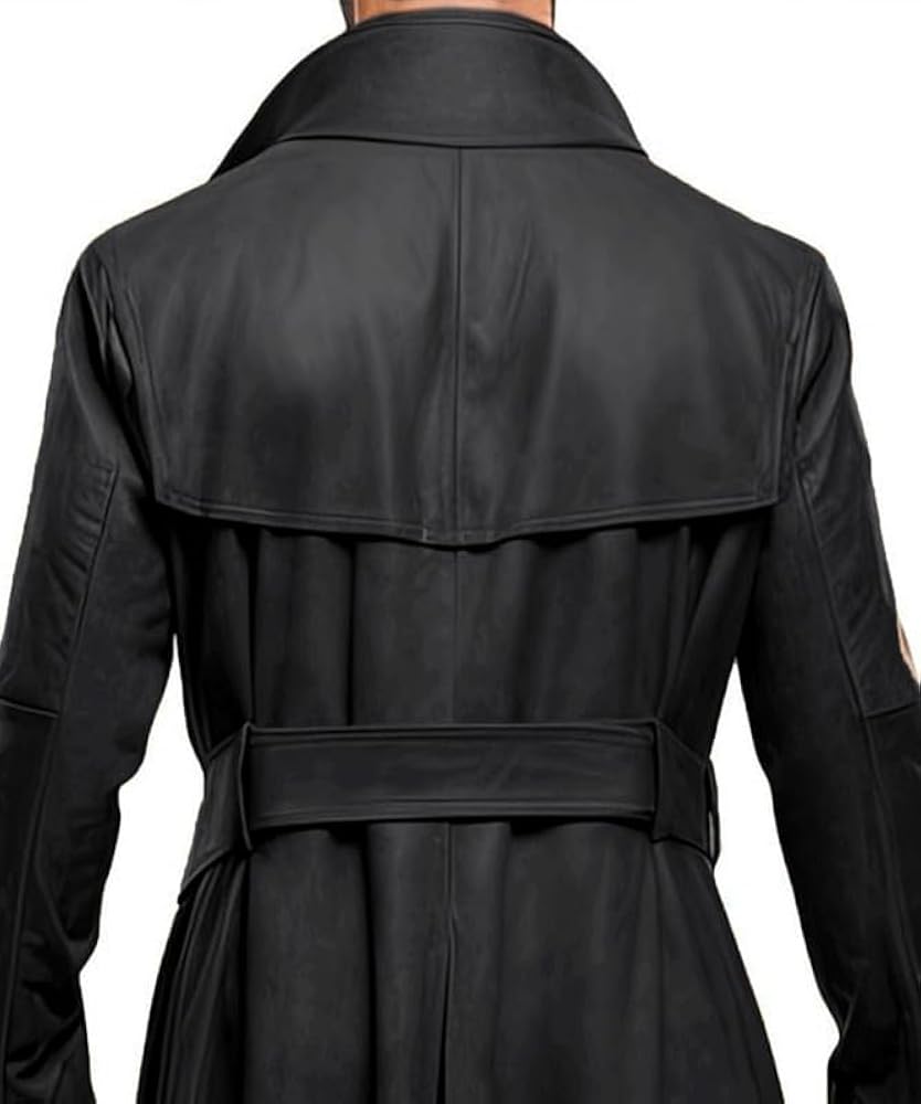 WECNOM Full Length Mens Trench Coat with Belt - Black Real