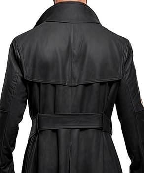 WECNOM Full Length Mens Trench Coat with Belt - Black Real