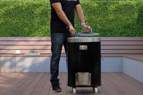 Image of Bajrangi Tandoors Pvt. Ltd. | Heavy Duty Iron Tandoor with Stainless Steel Top for Home & Commercial Use | Outdoor Charcoal Tandoor for Tandoori Roti, Naan, Kebab | Oven with Steel Lid (20x30) inches