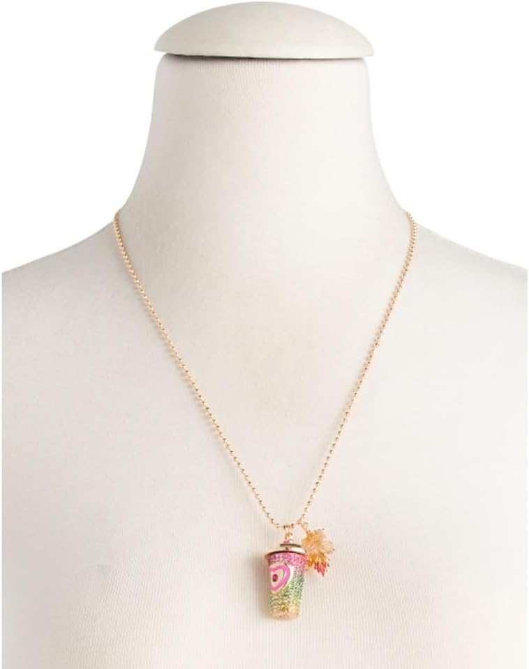 Betsey Johnson Coffee Latte Pendant Necklace with Leaf Charm