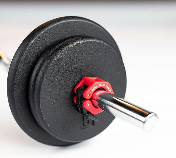 Body-Solid Tools Lock Jaw Hex Collars - Quick-Locking Latch Barbell Clamps, Ideal for Standard Barbells and Weight Lifting Bars, Secure and Durable for Home and Commercial Gym, 1" Collars Pair, Red