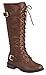 Forever Link Mango-27 Women's Strappy Lace-Up Knee High Combat Stacked Heel Boot,Brown,10
