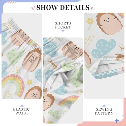 Lovely Hedgehog Rainbow Boys Long Pants Soft Trousers Elastic Waist Kids Lounge Bottoms with Pockets S-XL4